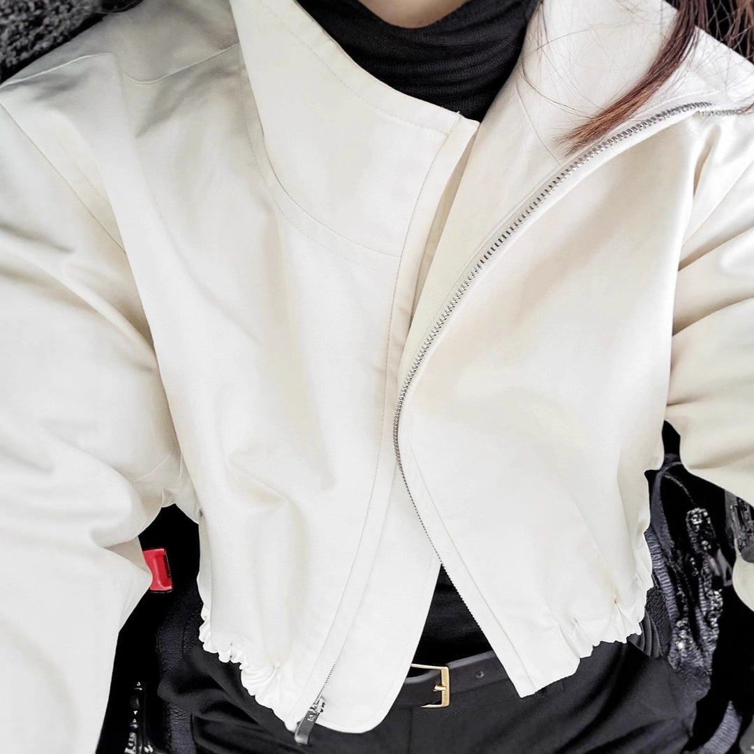 Damen Modische Kurzjacke mit hohem Kragen und voluminösen Ärmeln EB