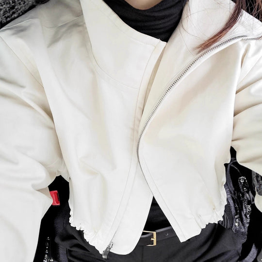 Damen Modische Kurzjacke mit hohem Kragen und voluminösen Ärmeln EB