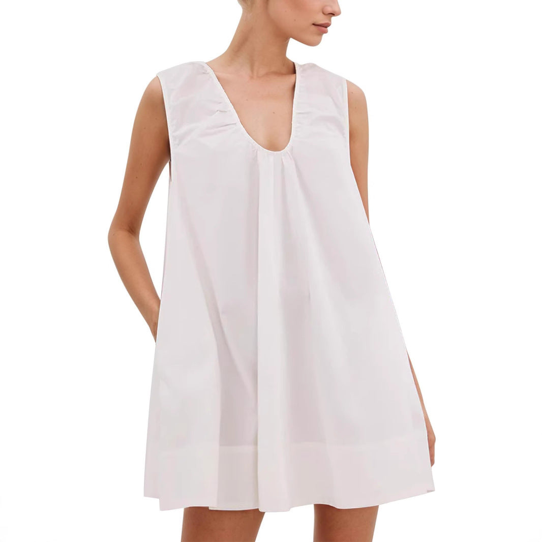 Damen Lässiges Sommerkleid mit Rüschen-Ausschnitt EB