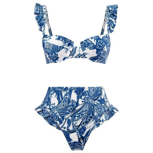 Damen Bikini-Set mit raffinierten Rüschen und elegantem Wickelrock EB