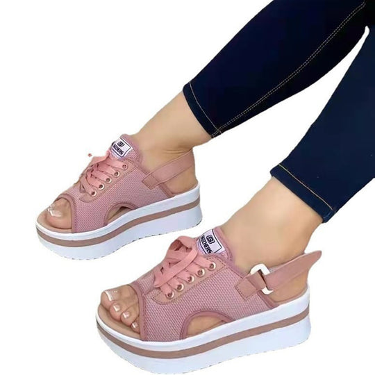 Damen Plateausandalen mit verstellbarem Riemendesign und luftiger Strickoberfläche EB