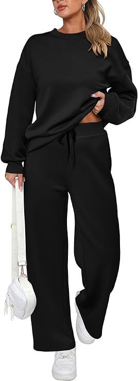 Damen nan zweiteiliges French-Terry Lounge-Set mit oversized Rundhals-Pullover und weitem Highwaist-Jogger EB