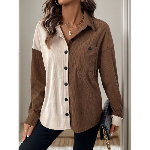 Damen Cordbluse mit modischem Farbblockdesign EB
