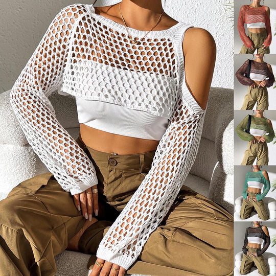 Damen lässiger Netzpullover mit offenen Schultern EB