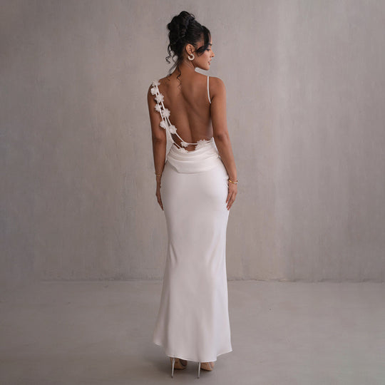Damen elegantes Maxikleid mit fließendem Schnitt und raffiniertem Dekolleté EB