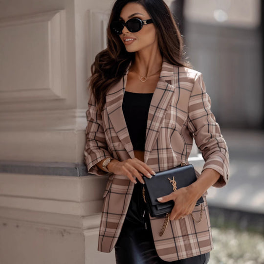 Damen Karierter Blazer mit moden Details und tailliertem Schnitt EB