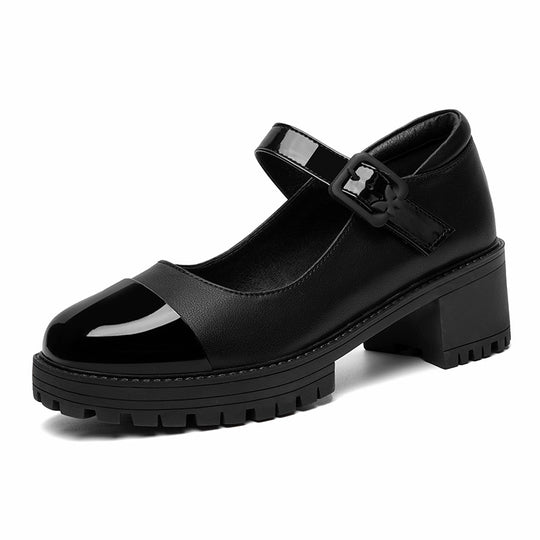 Damen Mary Jane Ballerinas mit modischem Riemen und komfortablem Absatz EB