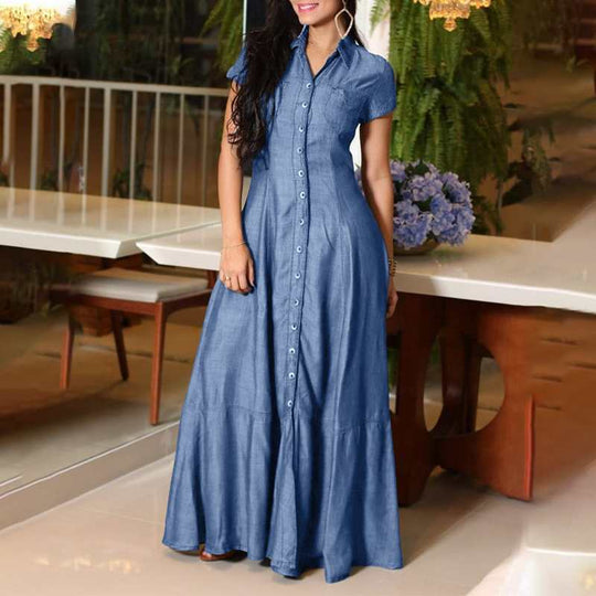 Damen Maxikleid mit Knopfleiste und schwingendem Saum EB