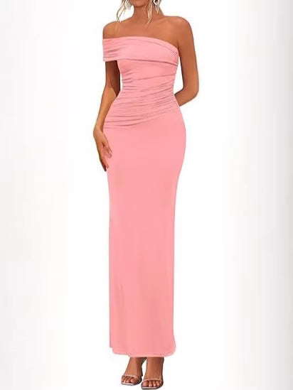 Damen Elegantes Maxi-Kleid mit schulterfreiem Design und raffinierten Drapierungen EB