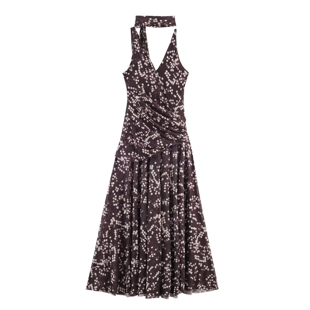 Damen Maxikleid mit floralem Rüschenversatz und elegantem V-Ausschnitt EB