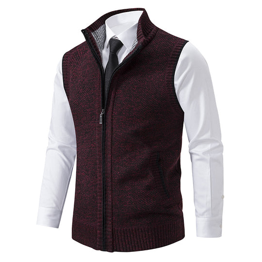 Herren nan elegante Strickweste mit Stehkragen und verdecktem Reißverschluss EB