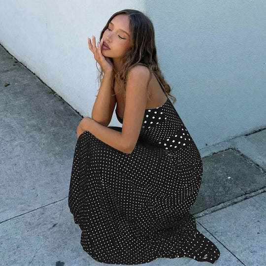 Damen Maxikleid mit verspielten Polka-Dots und schickem Halterdesign EB