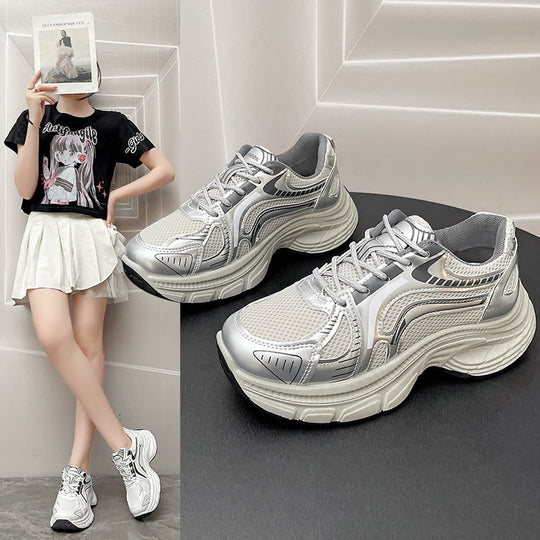 Damen modische Lauf-Sneaker mit glänzendem Obermaterial und dämpfender Sohle EB