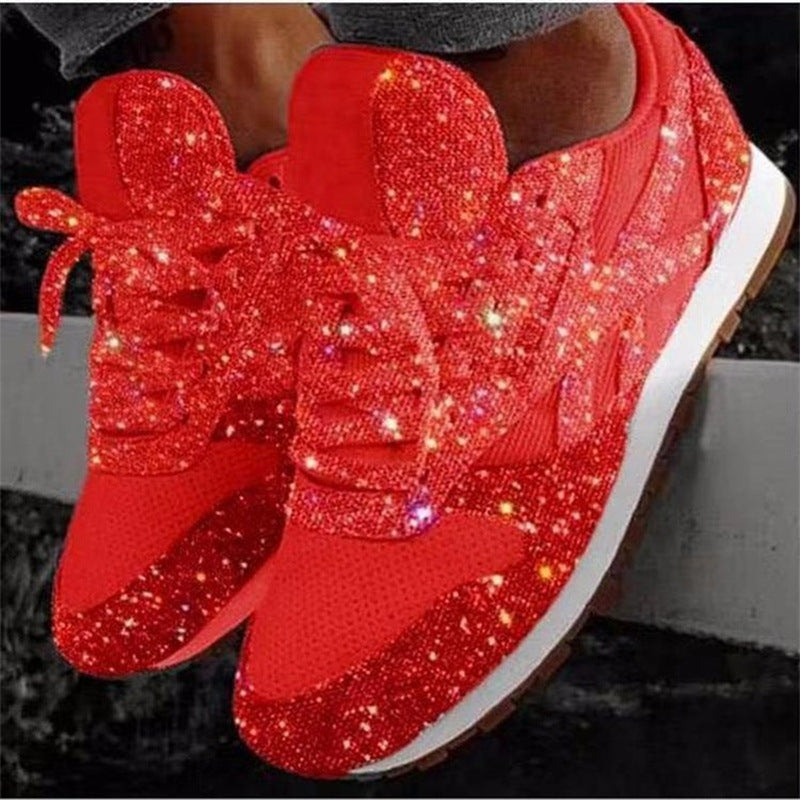 Damen glitzernde Fashion-Sneaker mit funkelnder Strassoptik atmungsaktivem Strick-Obermaterial und gepolstertem Komfortfußbett EB