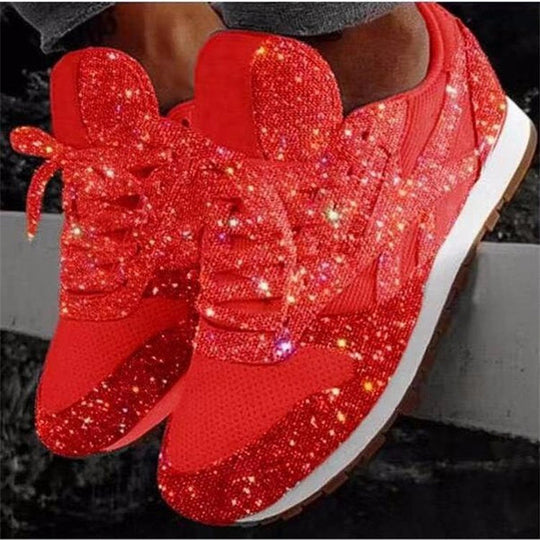 Damen glitzernde Fashion-Sneaker mit funkelnder Strassoptik atmungsaktivem Strick-Obermaterial und gepolstertem Komfortfußbett EB