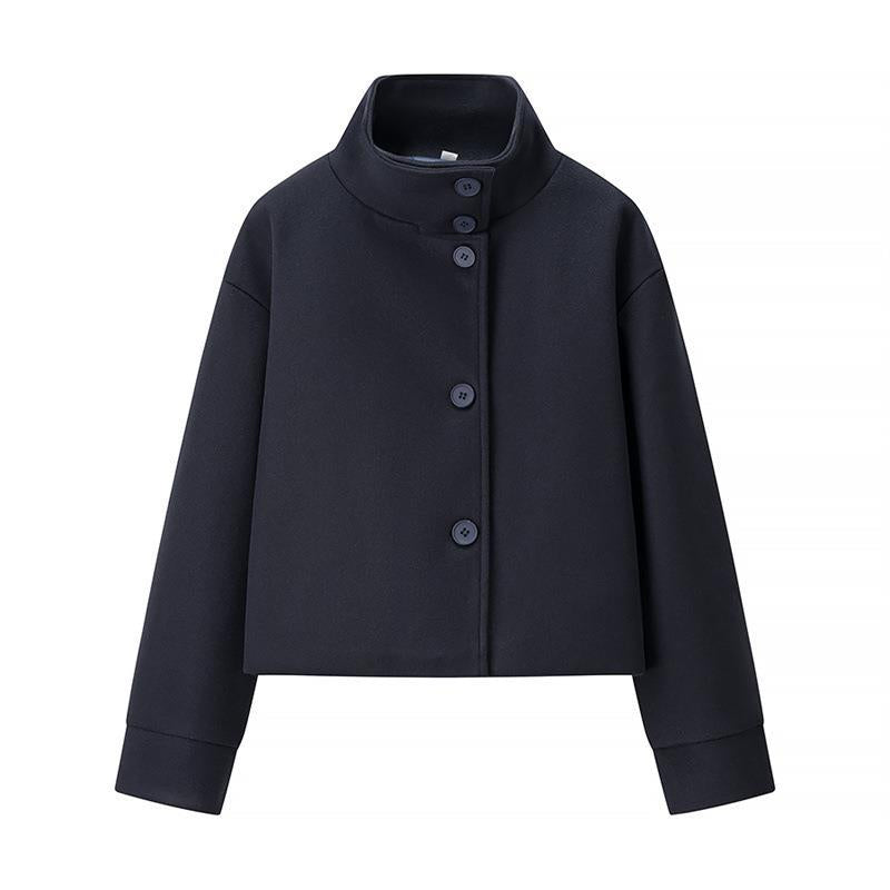 Damen modische Cropped-Jacke mit hohem Kragen und praktischen Knöpfen EB
