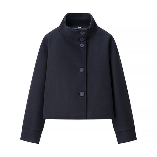 Damen modische Cropped-Jacke mit hohem Kragen und praktischen Knöpfen EB