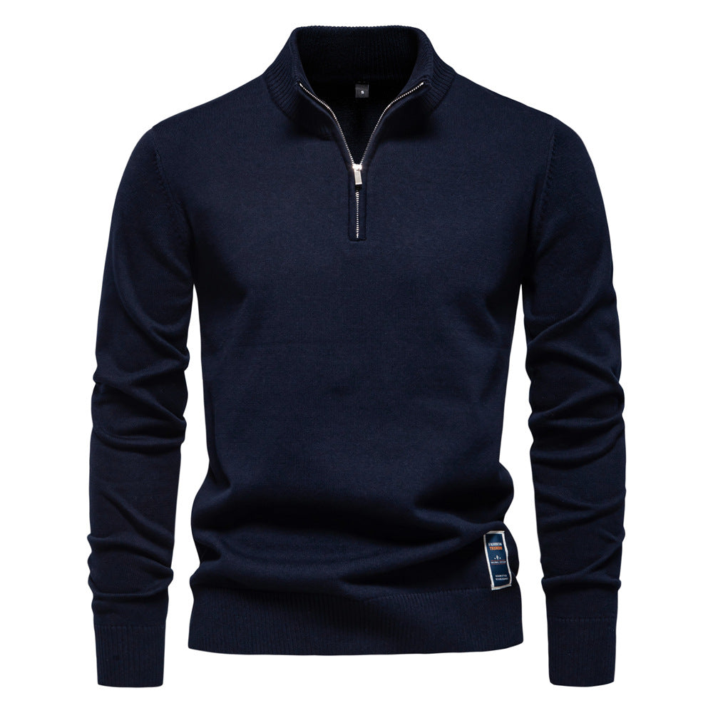 Herren Pullover mit kurzem Reißverschluss und modischem Stehkragen EB