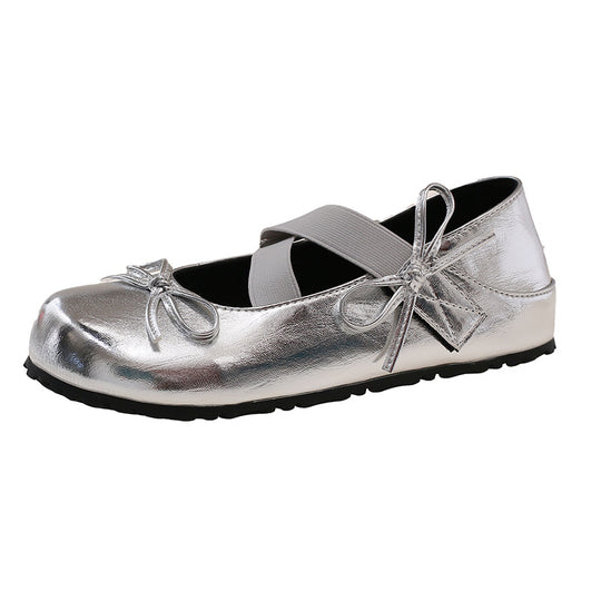 Damen Ballerinas mit geschlitzten Riemen und dekorativen Schleifen EB