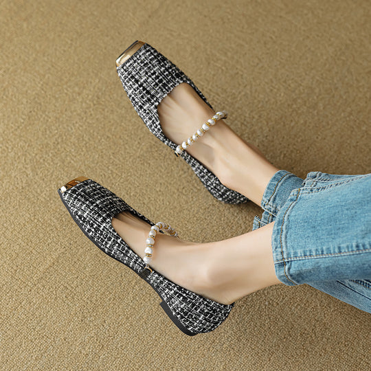 Damen Ballerinas mit eleganter Perlenapplikation und modischem Riemen EB