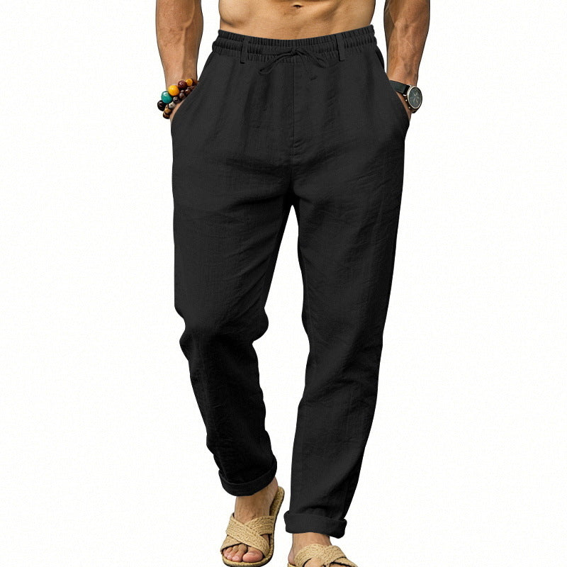 Herren nan luftige Leinen-Relaxhose mit elastischem Komfortbund und geradem Bein EB