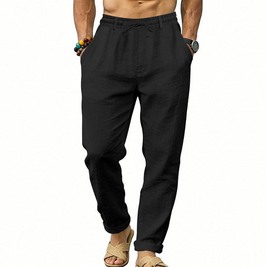 Herren nan luftige Leinen-Relaxhose mit elastischem Komfortbund und geradem Bein EB