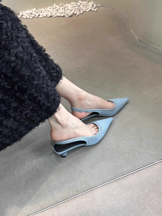 Damen Slingback Pumps aus hochwertigem Denim EB