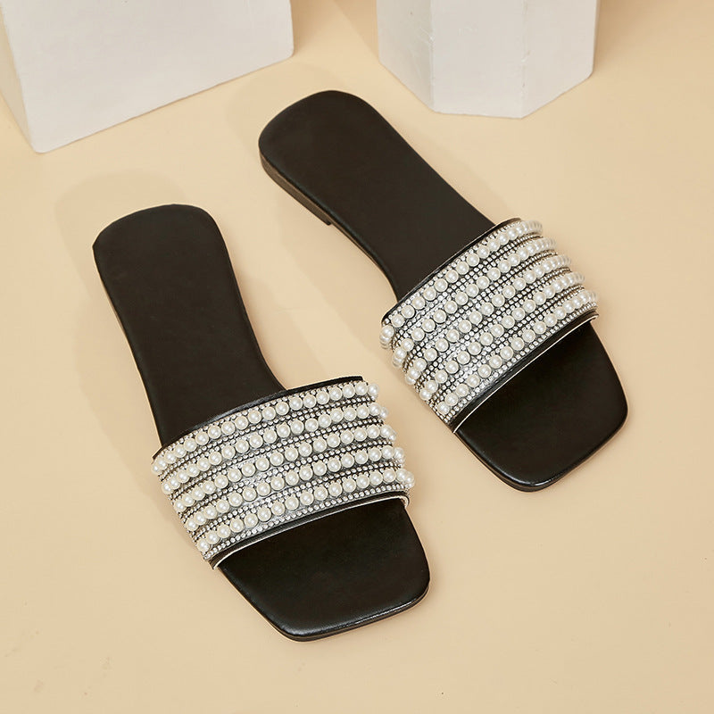 Damen Glamouröse Riemensandalen mit eleganten Perlenverzierungen EB