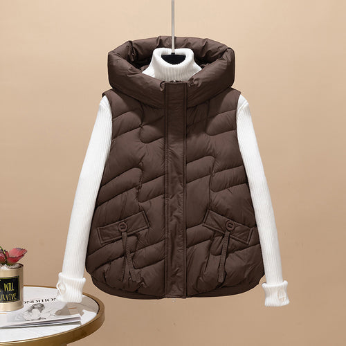 Damen Modische Steppweste mit Kapuze und eleganten Strickärmel EB