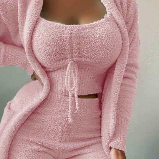 Damen warmer und bequemer Lounge-Anzug mit Oversized-Jacke und lockerem Top EB