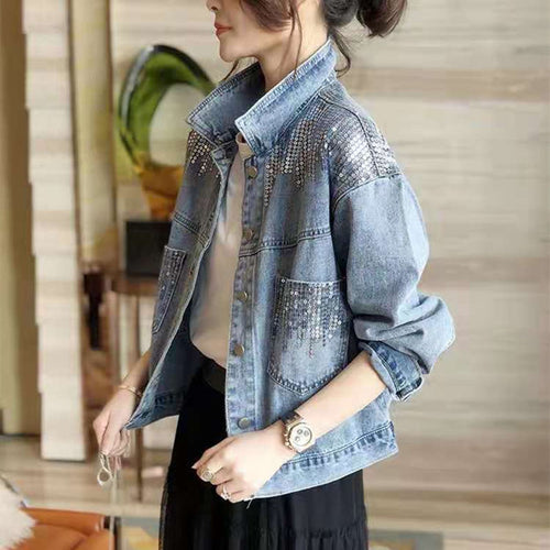 Damen-Jeansjacke mit Paillettenverzierung EB