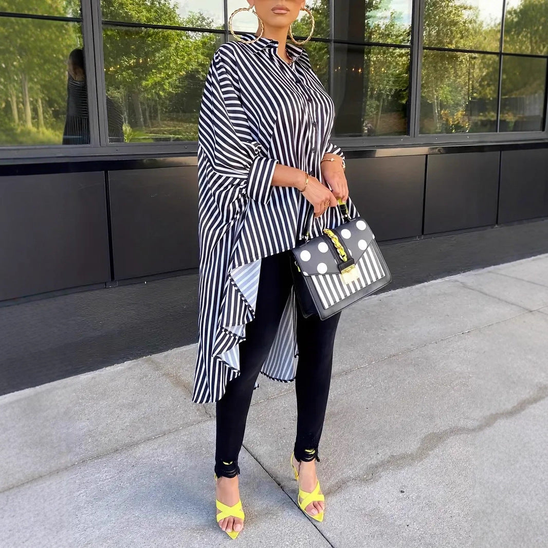 Damen Streifenbluse mit asymmetrischem Schnitt und Oversize-Design EB