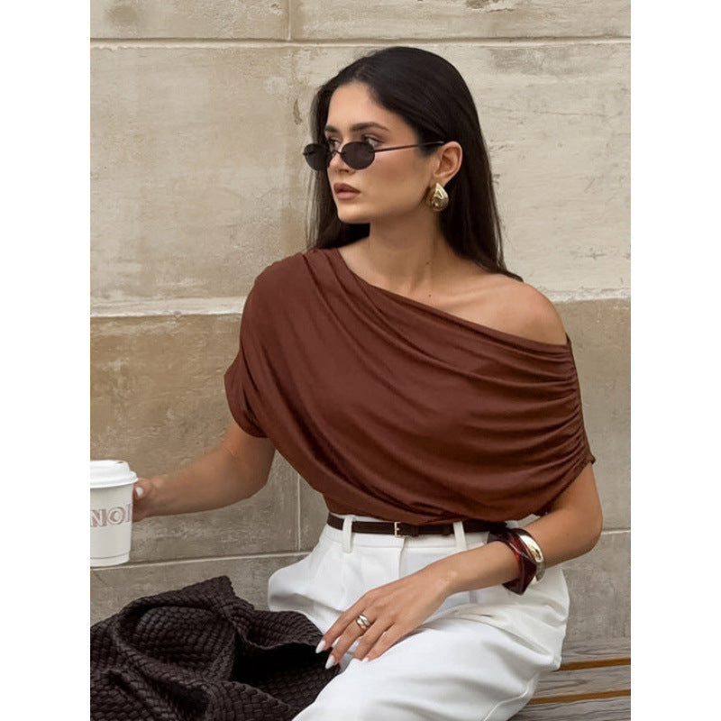 Damen asymmetrisches Oberteil mit lässigem Drapierungsdesign EB