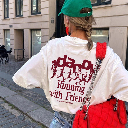 Damen Oversized T-Shirt mit kreativem Schriftzug und lässigem Schnitt EB