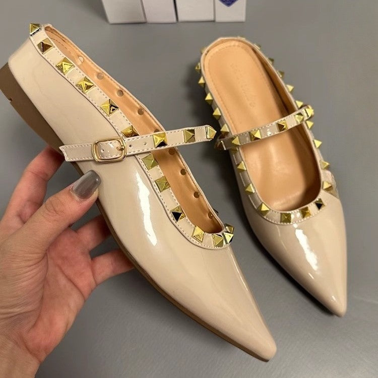 Damen elegante spitze Mules mit goldenen Nieten EB