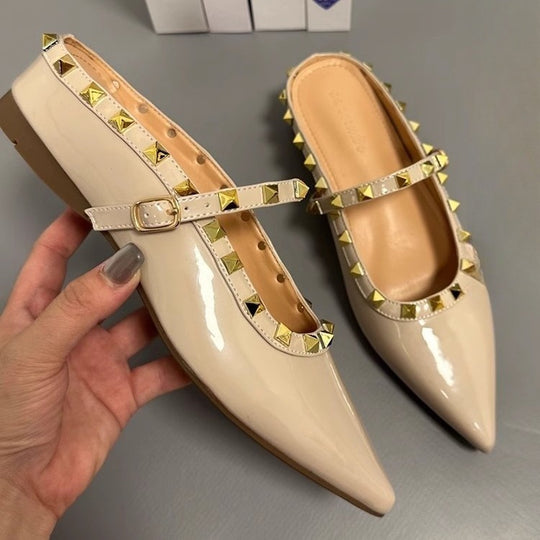 Damen elegante spitze Mules mit goldenen Nieten EB