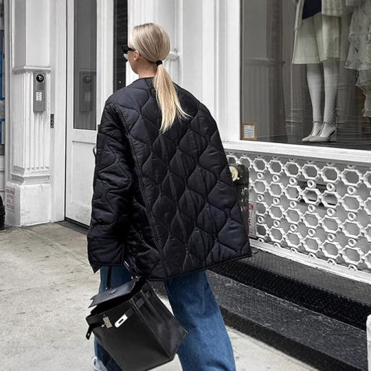 Damen Quilted Jacke mit Knopfverschluss und praktischen Taschen EB