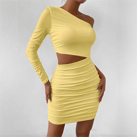 Damen figurbetontes Wickelkleid mit asymmetrischem Design und raffinierten Rüschendetails EB