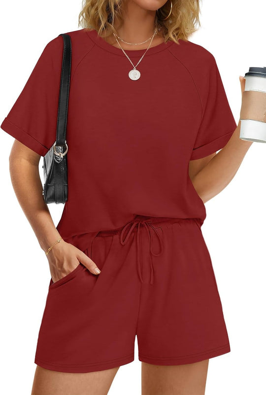 Damen lässiger Kombi aus T-Shirt und Shorts mit elastischem Bund EB