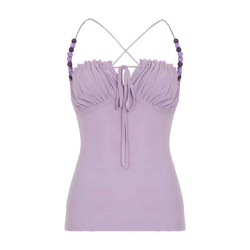 Damen lässiges Top mit raffiniertem Rüschendesign und dekorativen Trägerdetails EB