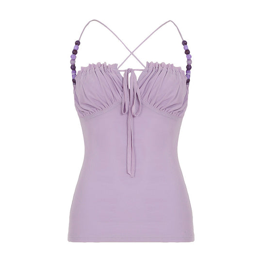 Damen lässiges Top mit raffiniertem Rüschendesign und dekorativen Trägerdetails EB