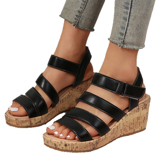 Damen Wedge-Sandalen mit dekorativen Riemen und Korksohle EB