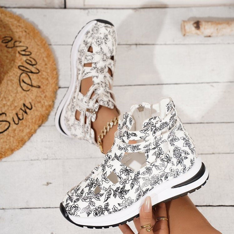 Damen Sportliche Sneaker mit floralem Design und atmungsaktiver Netzstruktur EB