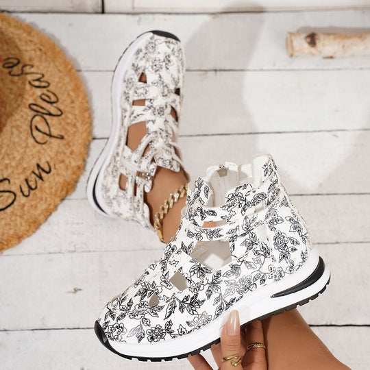 Damen Sportliche Sneaker mit floralem Design und atmungsaktiver Netzstruktur EB