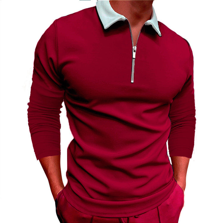 Herren sportlicher Pullover mit 1/4 Reißverschluss und kontrastierendem Kragen EB