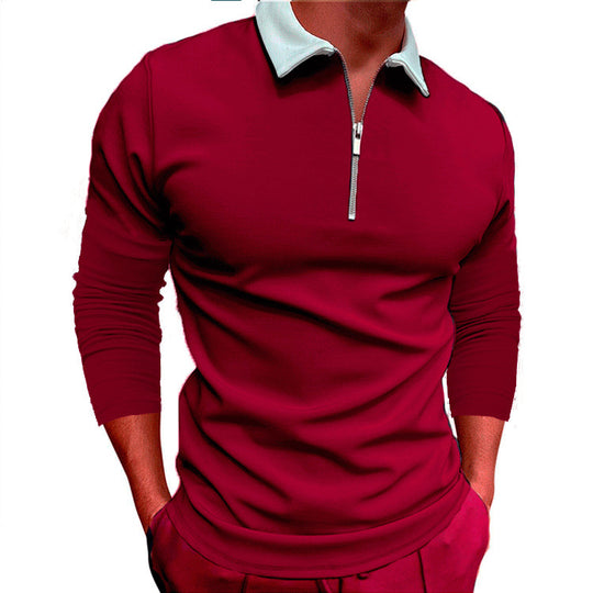 Herren sportlicher Pullover mit 1/4 Reißverschluss und kontrastierendem Kragen EB