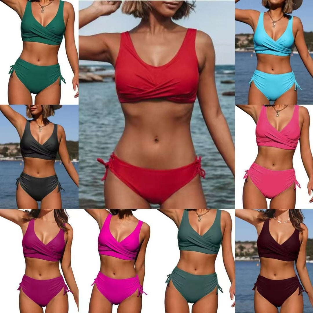 Damen Hoch taillierter Bikini mit Wickeloberteil EB