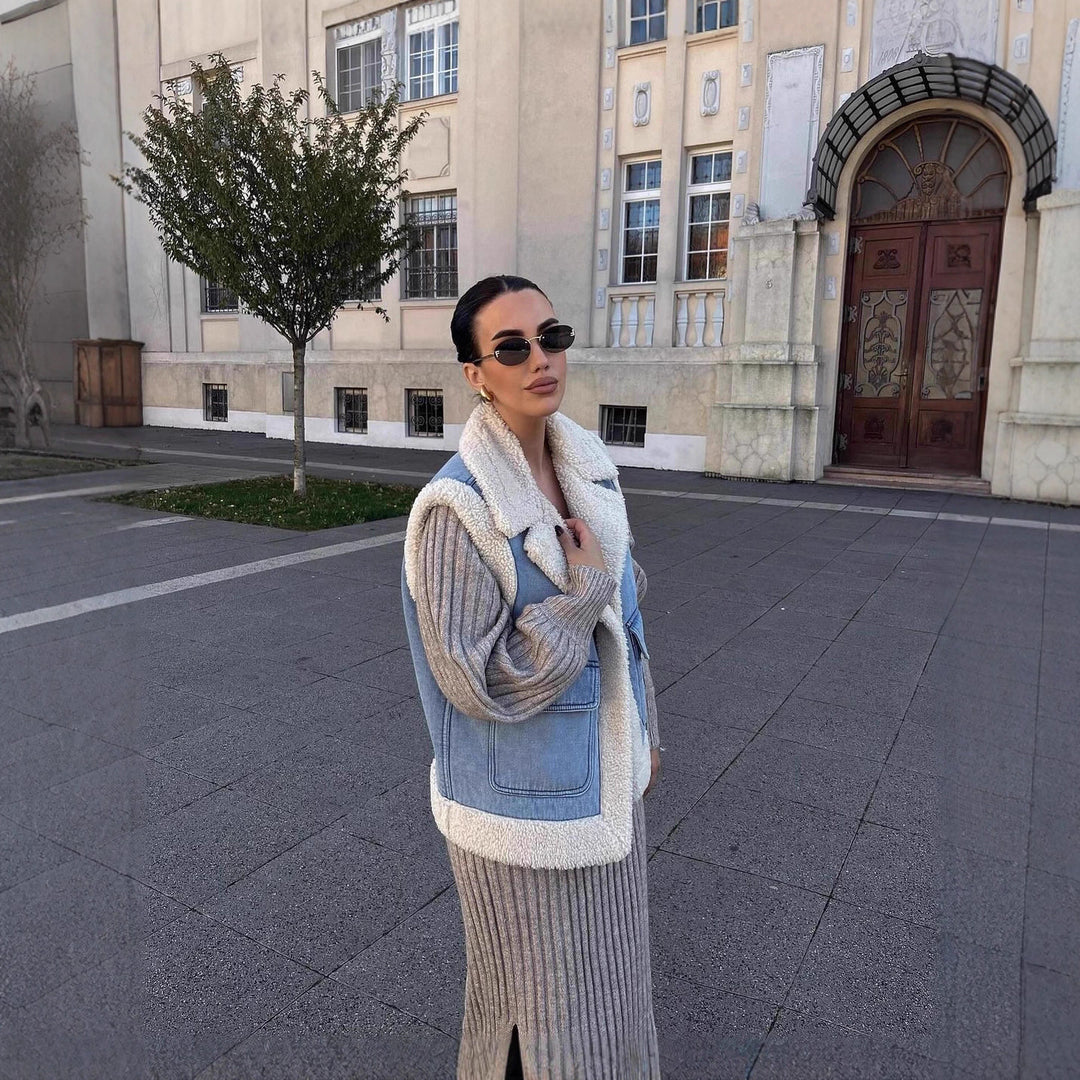 Damen Weste im Vintage-Style aus Denim mit Fleecefutter EB