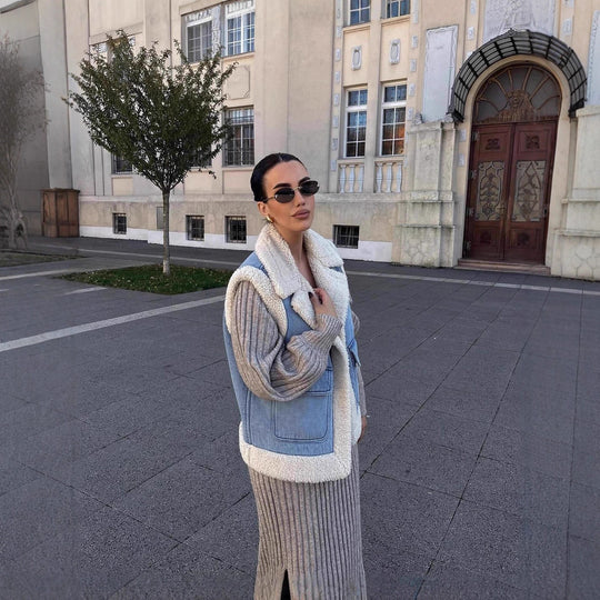 Damen Weste im Vintage-Style aus Denim mit Fleecefutter EB