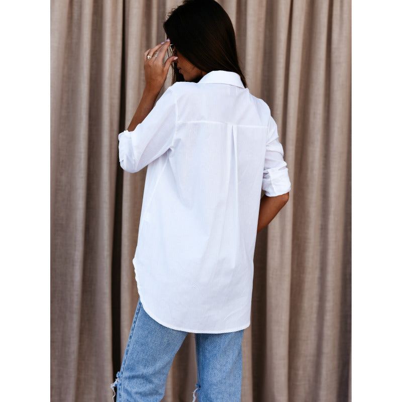 Damen lässiges Oversized-Hemd mit Umtragbarem Kragen EB